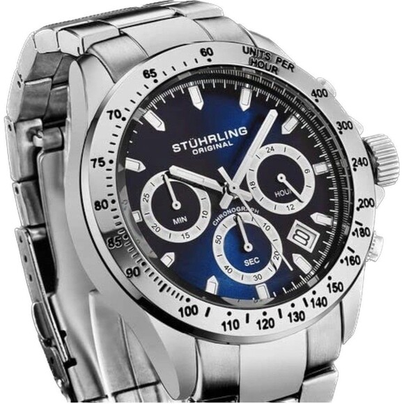 Stuhrling 3960 2 Quartz Chronograph Date Stainless Steel Bracelet Mens Watch - Picture 9 of 12